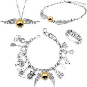 NWT Harry Potter Silver Jewelry Set with Ring, Bracelets, and Necklace